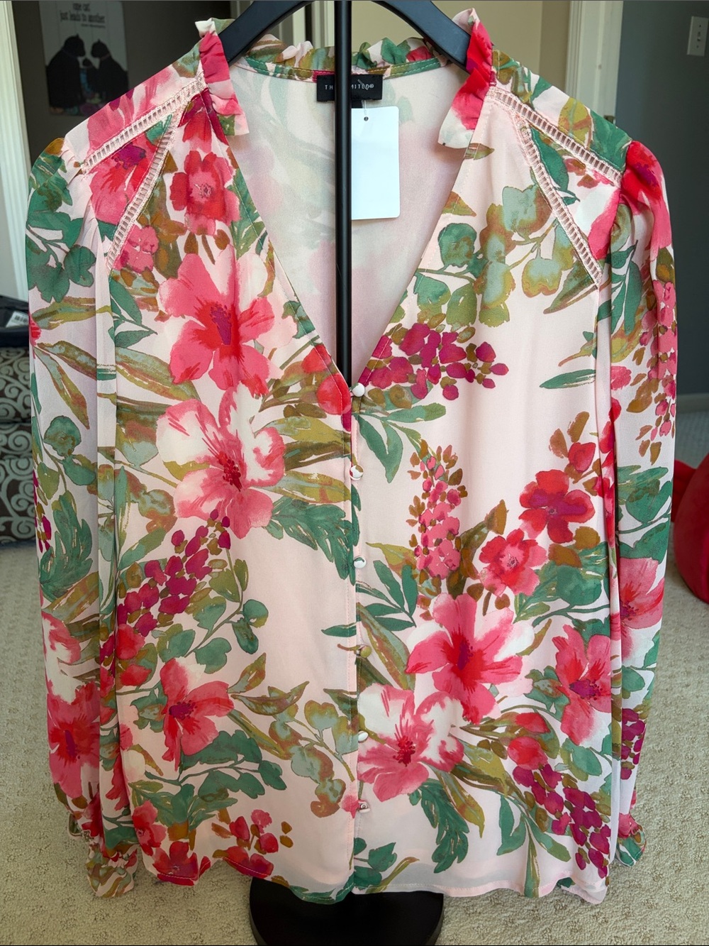 The Limited Floral V-Neck Blouse in Pink, Green